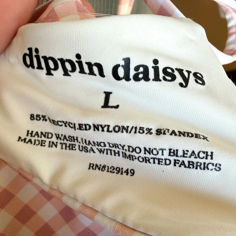 Dippin Daisys Pink Gingham Underwire Bikini Top Large NWT Tie Shoulder Retro